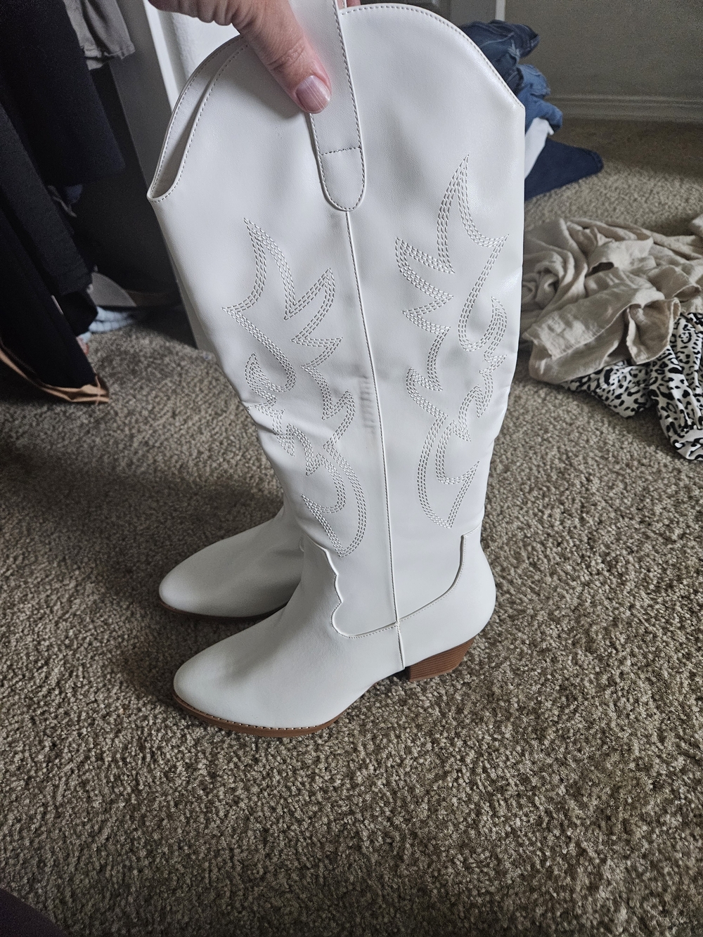 Source Unknown White Over-the-Knee Western Boots
